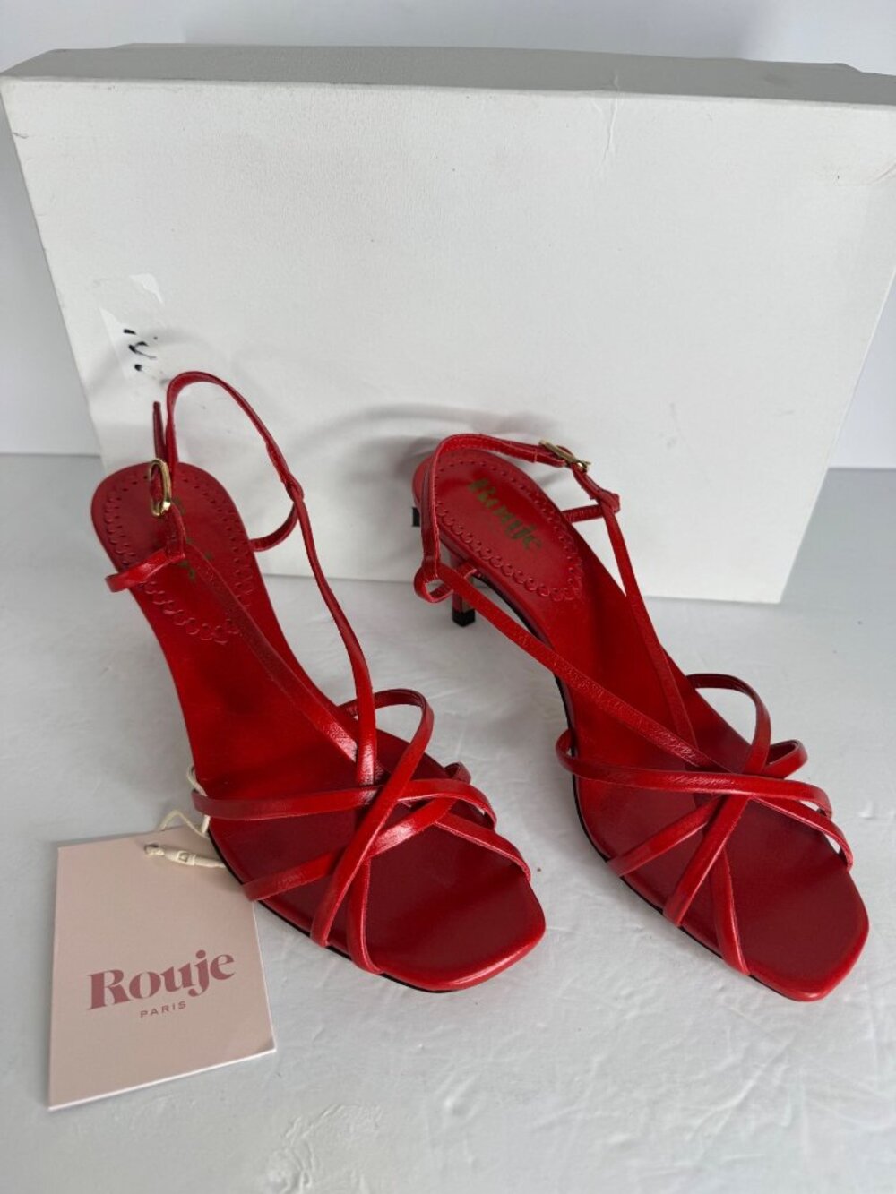 Rouje Arlesienne Sandals Vermilion Leather High Strap Sandals Red EU 36 US 5 NWT - Picture 2 of 8